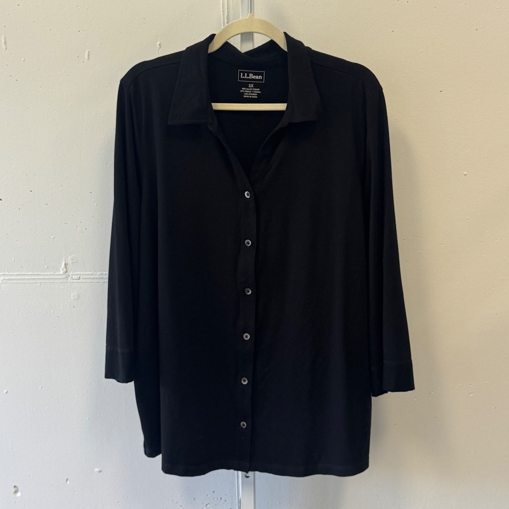 L.L. Bean Tencel Lyocell Roll Tab Button Front Shirt Plus Size 1X 276109 Soft